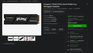 SSD Kingston 1TB M.2 PCIe Gen4 NVMe Fury Renegade z radiatorem