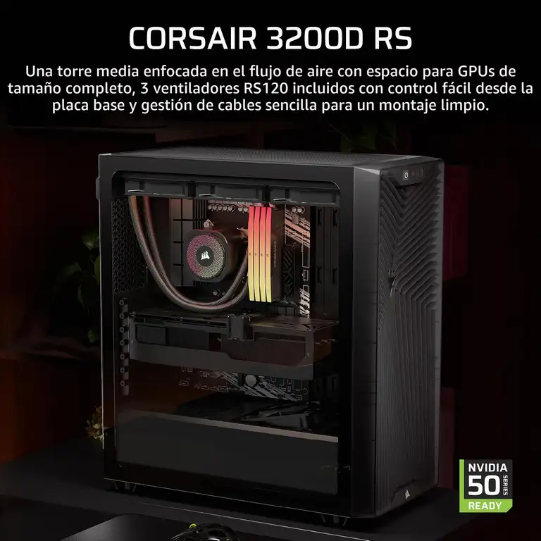 Caja PC Corsair 3200D RS Semitorre Humo con 3 ventiladores RS120 PWM