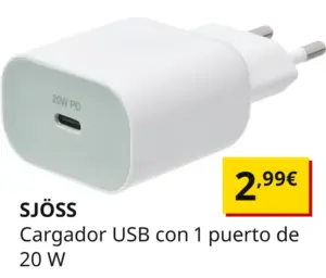 Cargador USB-C 20W IKEA SJÖSS por 2,99€