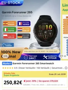 Garmin Forerunner 265 Laufuhr in schwarz