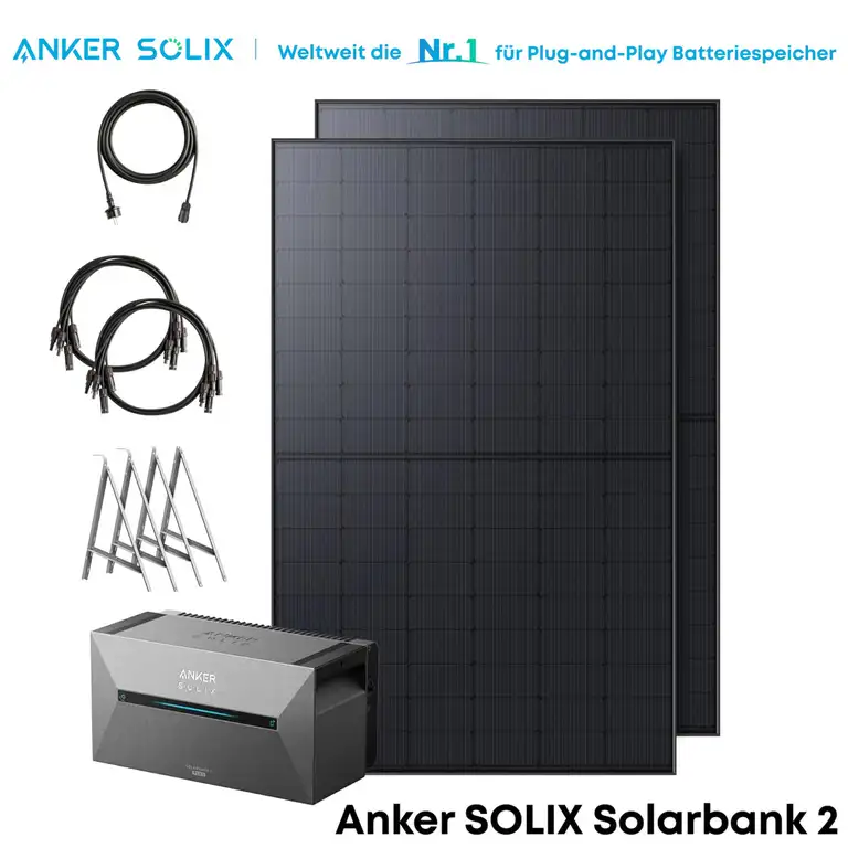 Balkonkraftwerk mit 1,6 kWh Speicher und 2× 500W Solarpanel