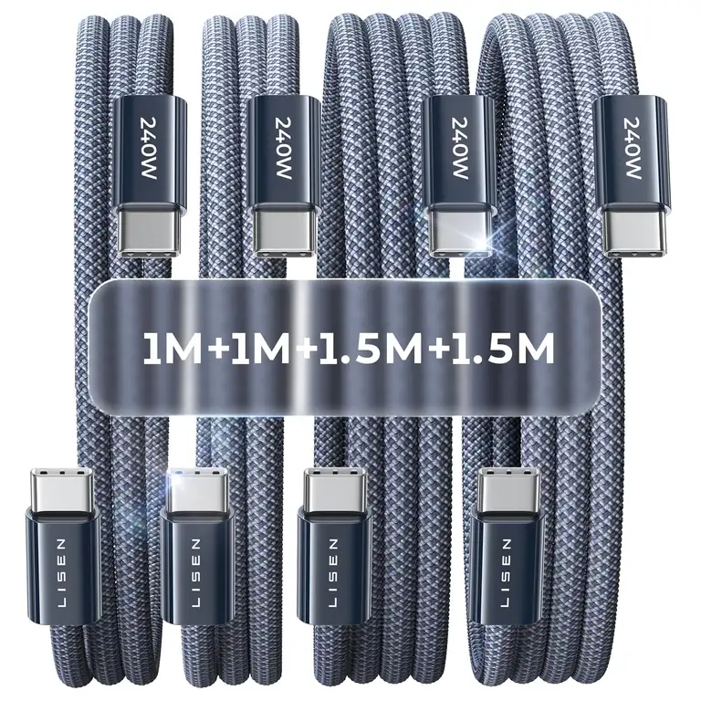 LISEN 240W USB C Kabel Set – 4 Stück, 1M+1M+1.5M+1.5M