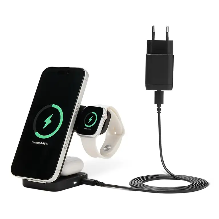 Qi2.2-Ladegerät 3-in-1, faltbarer Ständer für iPhone und Apple Watch