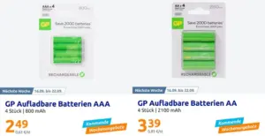 GP NiMH-Akkus 4er-Pack AAA/AA im Action-Deal