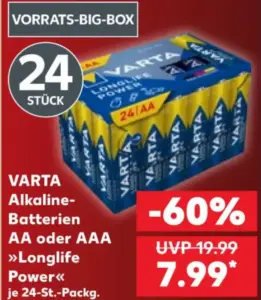 24er Pack VARTA Longlife Power Batterien AA/AAA