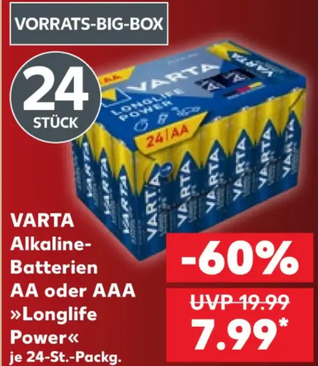 24er Pack VARTA Longlife Power Batterien AA/AAA