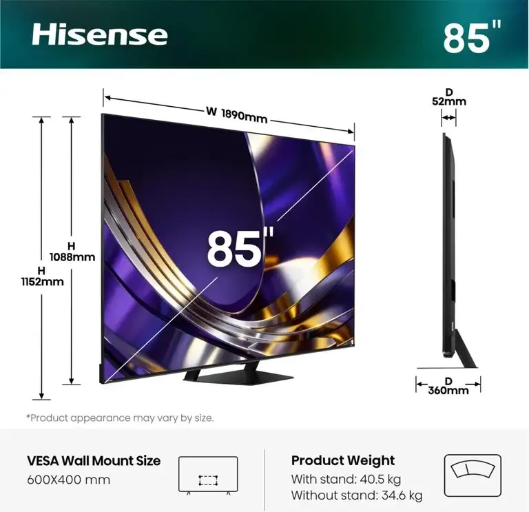 Hisense 85U7DS PRO 85″ Mini-LED 4K TV mit 165 Hz