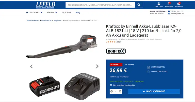 Akku-Laubbläser Kraftixx by Einhell mit Akku und Ladegerät