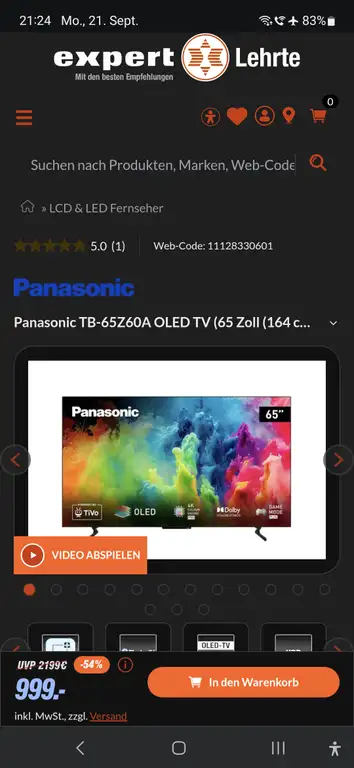 Panasonic TB-65Z60A OLED-TV in Lehrte für 999€