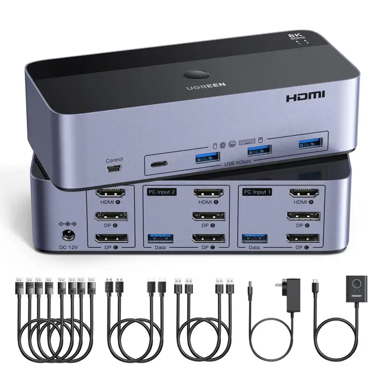 UGREEN HDMI + DP KVM-Switch für 2 PCs und 3 Monitore