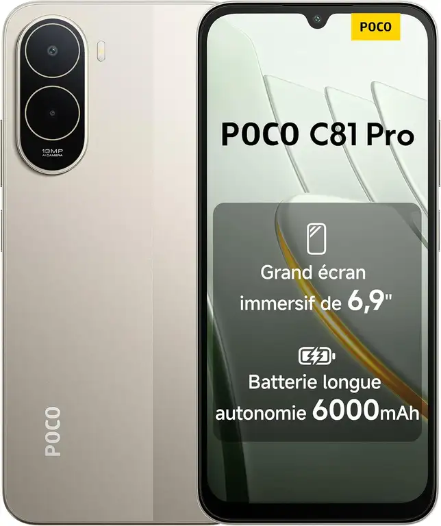 Xiaomi Poco C81 Pro 6,9&Prime; – 4 Go RAM, 128 Go, Noir, Vert ou Or