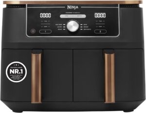 Ninja Foodi MAX Dual Zone Heißluftfritteuse, 9,5L Airfryer, 2 Fächer, mit Zange, Antihaftbeschichtung, spülmaschinenfeste Körbe, 6-in-1, Amazon Exklusiv, Kupfe…