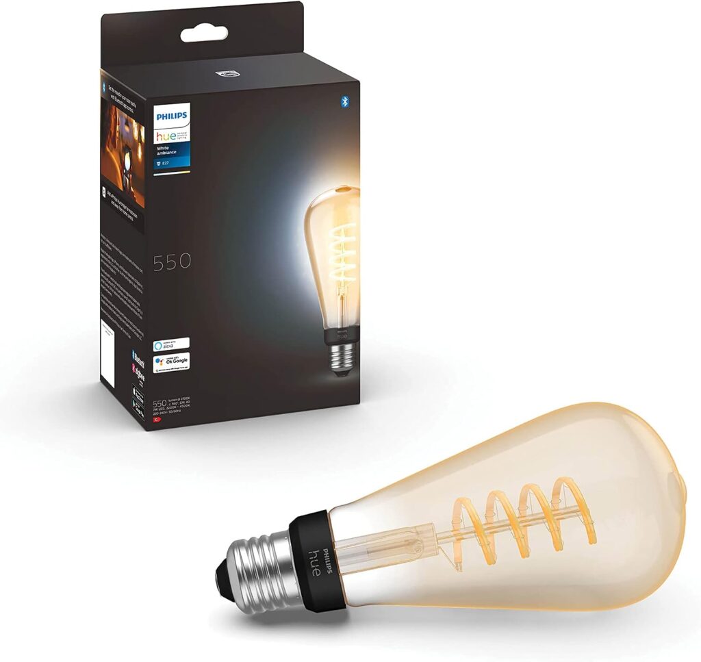 Philips Hue E27 Filament Große Edison Lampe | White Ambiance, Alle Weißtöne, 550 lm, Dimmbar, Leuchtmittel für das Hue Lichtsystem, App- und Sprachsteuerung, S…