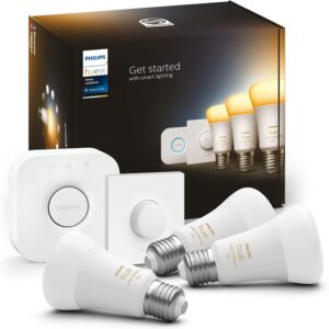 Philips Hue White Ambiance E27 3er Starter Set inkl. Smart Button, dimmbar, alle Weißschattierungen, steuerbar via App, kompatibel mit Amazon Alexa (Echo, Echo…