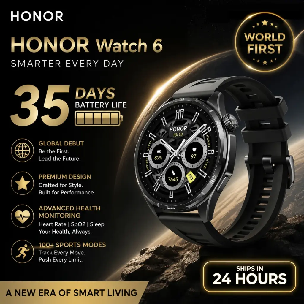 Honor Watch 6 – Shadow Black – Smartwatch mit AMOLED-Display