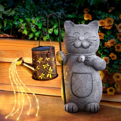 Hinshark Katze Garten Deko mit Solar Laterne