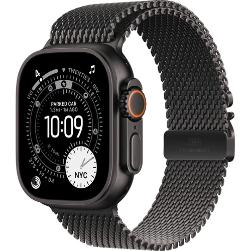 Apple Watch Ultra 3 Titanium Schwarz Milanese Loop Armband S