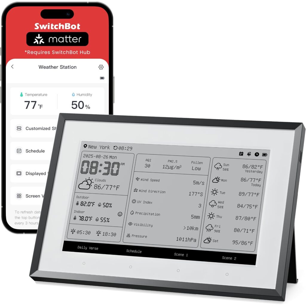 SwitchBot E-Ink Home Dashboard 7,5-Zoll-Wetterstation mit Kalender
