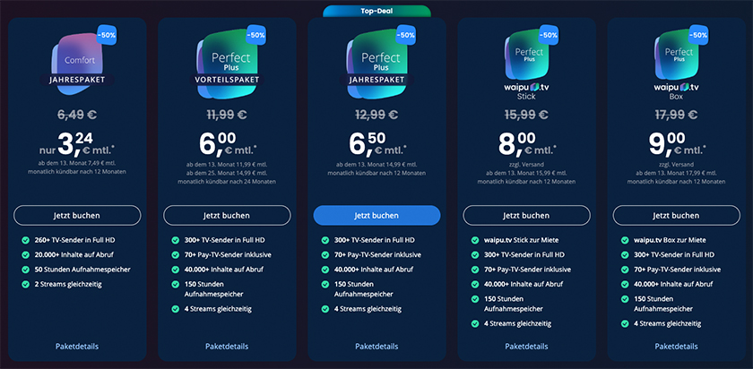 waipu TV Streaming Service 50% Rabatt