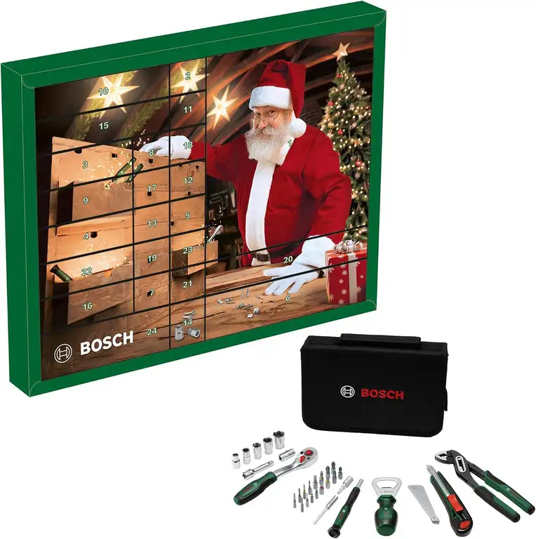 Bosch Werkzeug-Adventskalender 2026, 44-teilig mit Ratsche, Zange, Cutter und Tasche