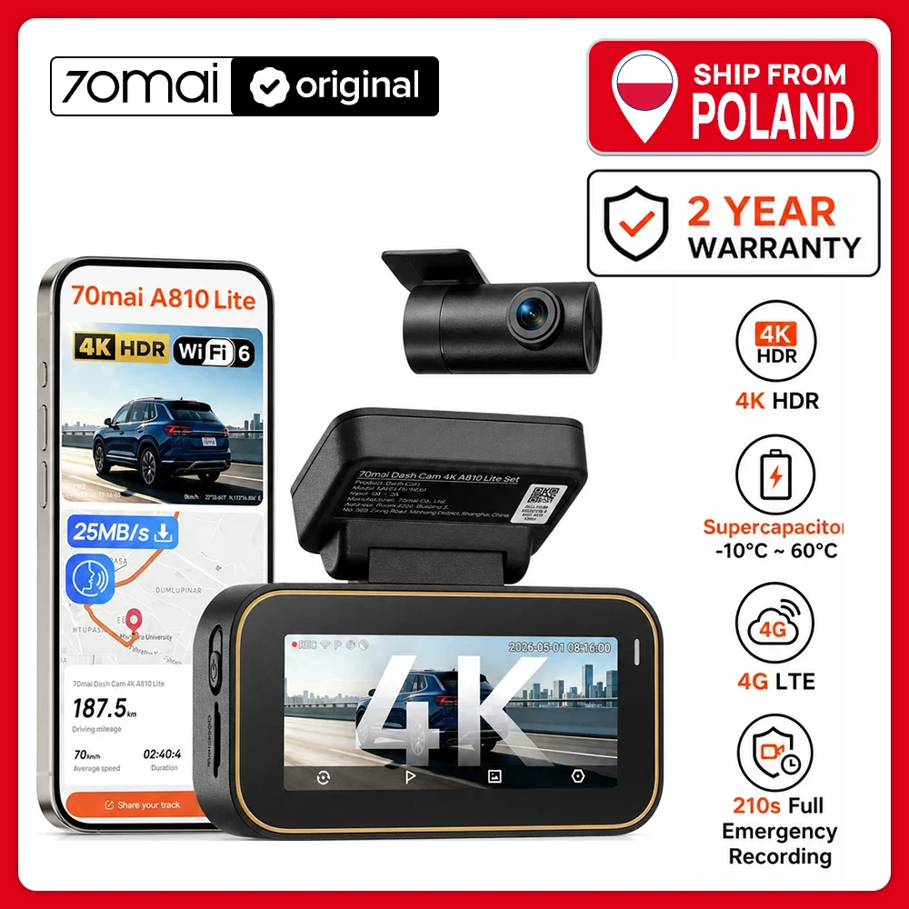 Kamera samochodowa 70mai A810 Lite 4K HDR z GPS i Wi-Fi 6