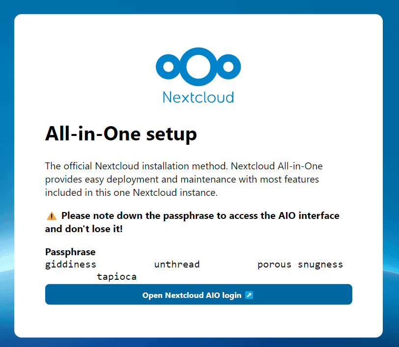 Nextcloud AIO installation