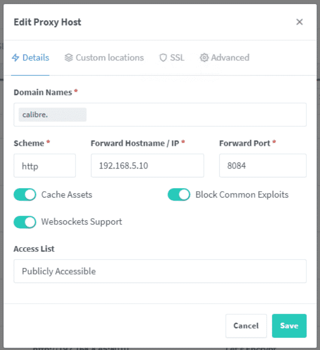 Proxy-Host im Nginx Proxy Manager für Calibre-Web konfigurieren
