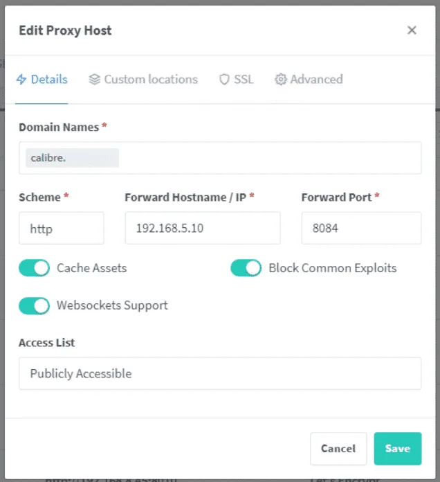 Proxy-Host im Nginx Proxy Manager für Calibre-Web konfigurieren