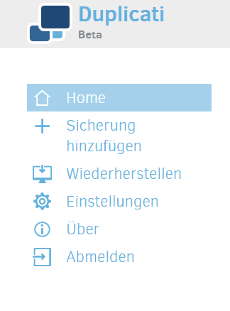 Startmenü der Duplicati-Weboberfläche