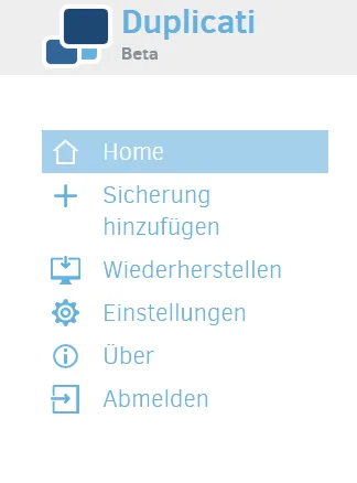 Startmenü der Duplicati-Weboberfläche
