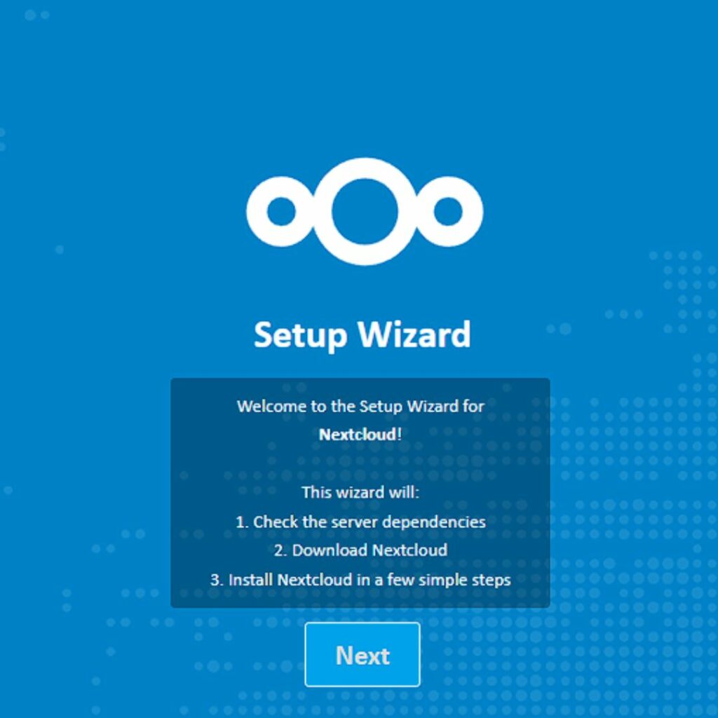 Nextcloud Setup-Wizard Schritt 1