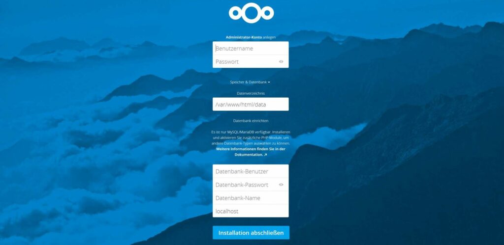 Nextcloud-Einrichtungsassistent im Browser