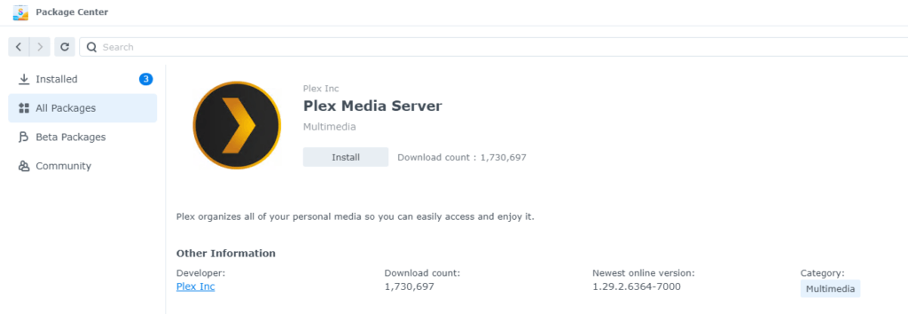 Plex Media Server im Synology DSM Paket-Zentrum