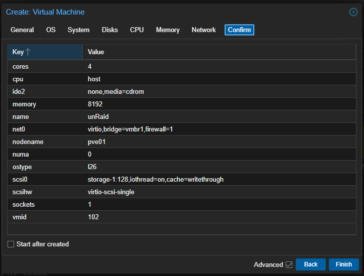 Proxmox VM Confirm-Uebersicht ohne Autostart