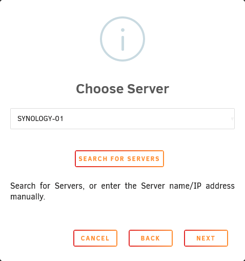 Zielserver ueber IP-Adresse oder Search for Servers auswaehlen