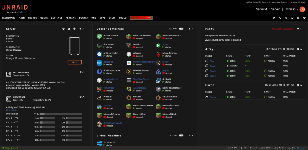 Unraid Server Dashboard