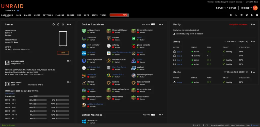 Unraid Server Dashboard