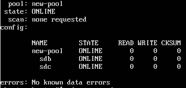 Ausgabe von zpool status mit einem gesunden ZFS Pool