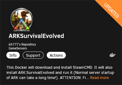 ARK: Survival Evolved App im Unraid Community Applications Store
