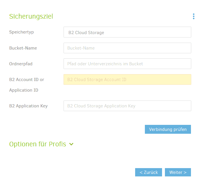 B2 Cloud Storage Verbindung in Duplicati konfigurieren