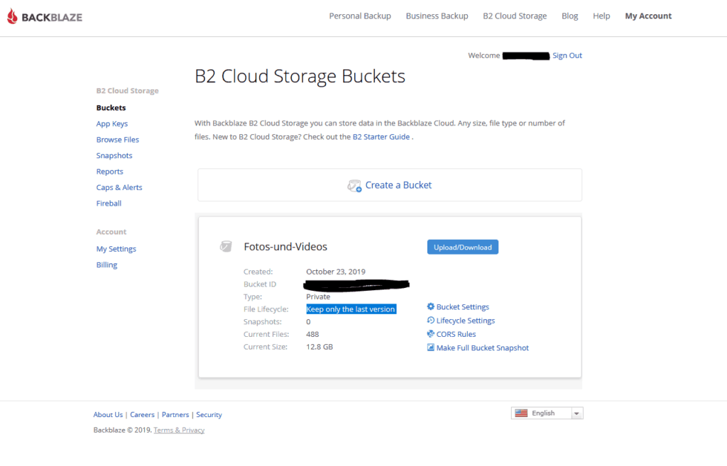 Neuen Backblaze-B2-Bucket erstellen