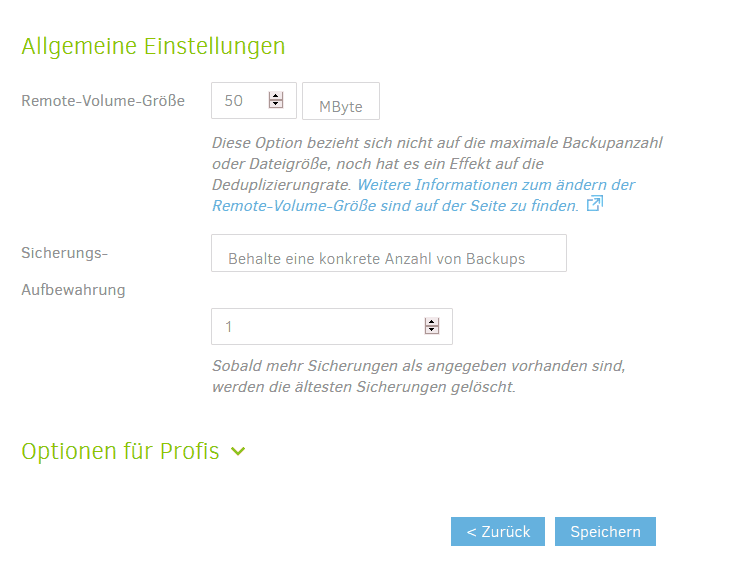 Aufbewahrungseinstellungen des Backup-Jobs in Duplicati