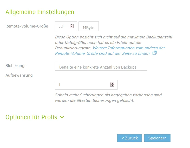 Aufbewahrungseinstellungen des Backup-Jobs in Duplicati