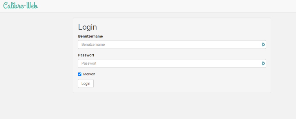 Login-Seite von Calibre Web mit den Standard-Zugangsdaten