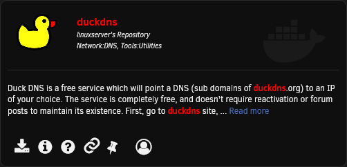 DuckDNS Docker-Container im Apps-Tab der Unraid Community Applications