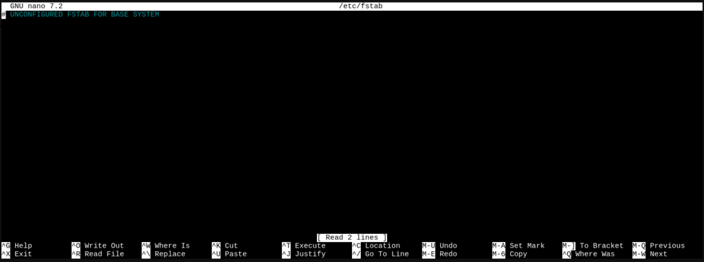 Standard-Inhalt der fstab-Datei unter Linux