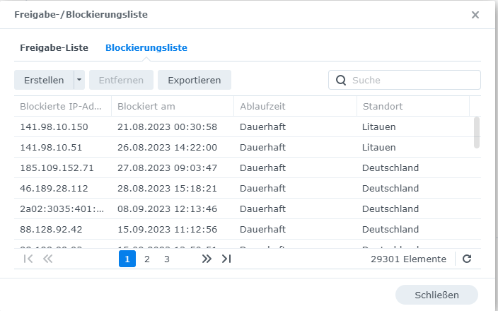 Synology-Firewall mit automatisch importierter Blockliste