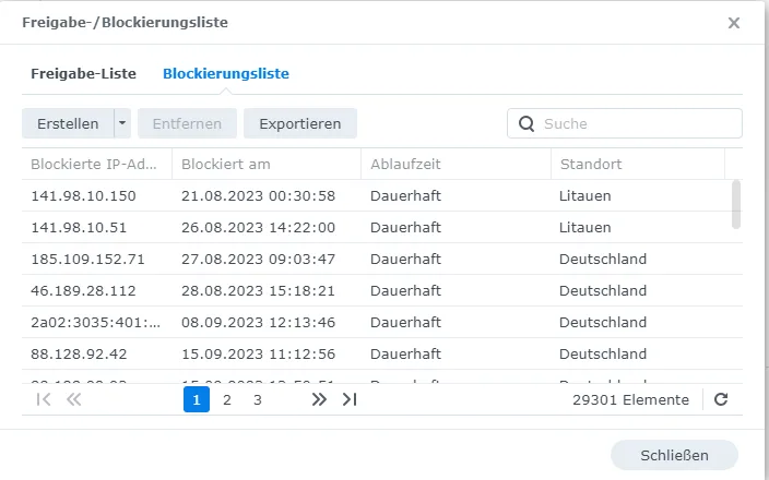 Synology-Firewall mit automatisch importierter Blockliste