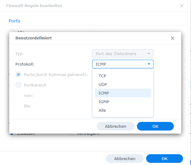ICMP-Protokoll in der Synology-Firewall zulassen
