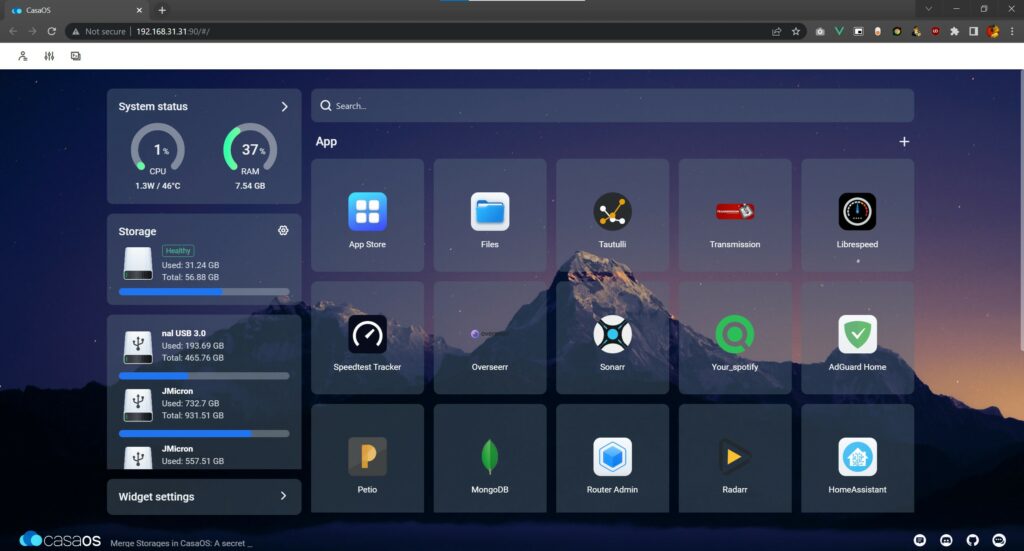 CasaOS Benutzeroberfläche